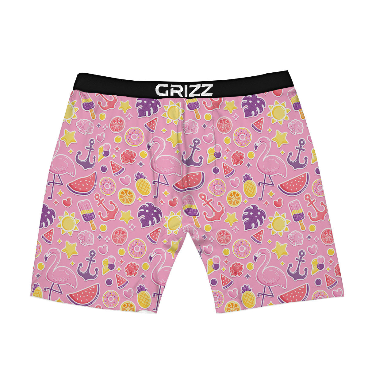 Pink Flamingo Summer Beach Print Pattern Boxer Briefs-grizzshop
