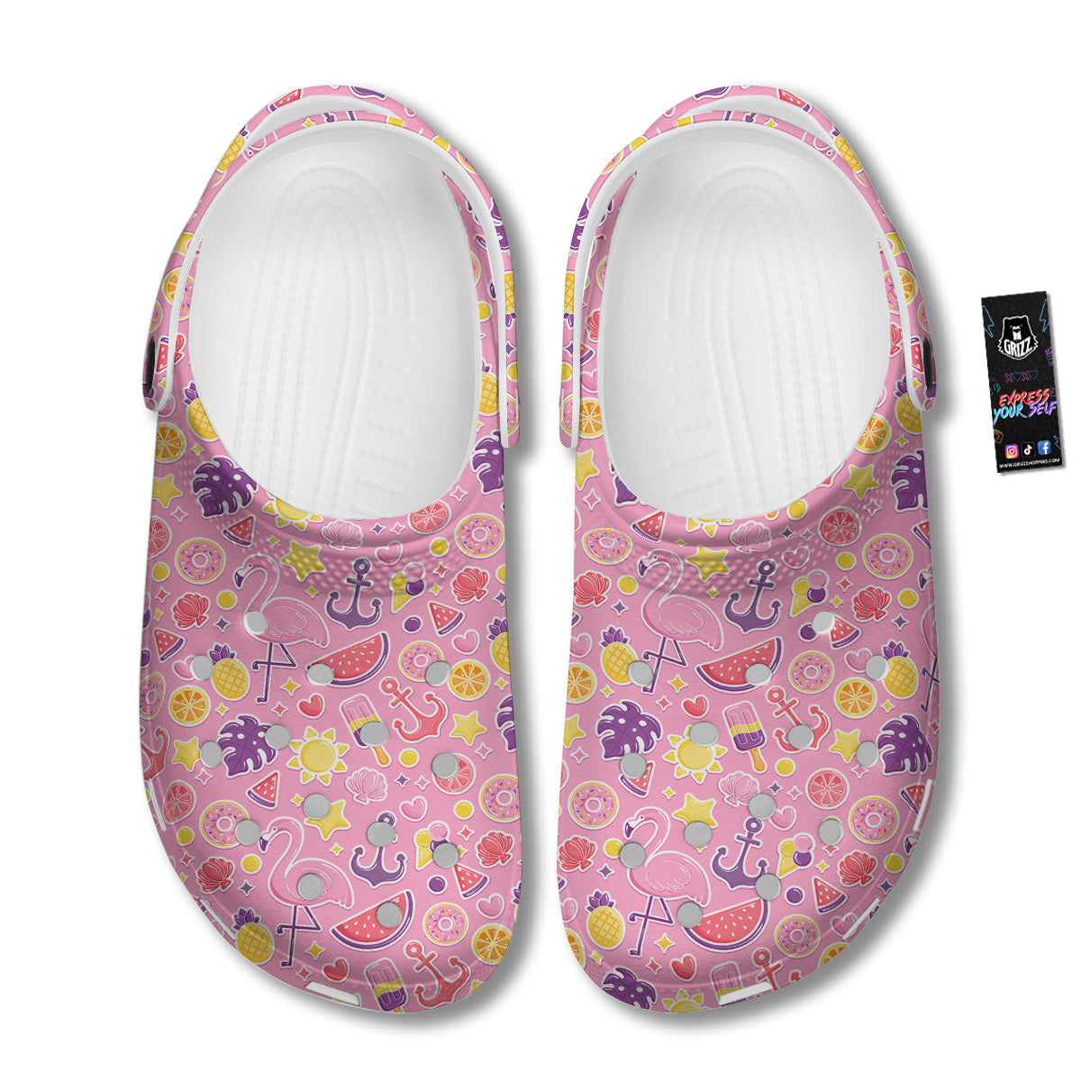 Pink Flamingo Summer Beach Print Pattern Clog-grizzshop