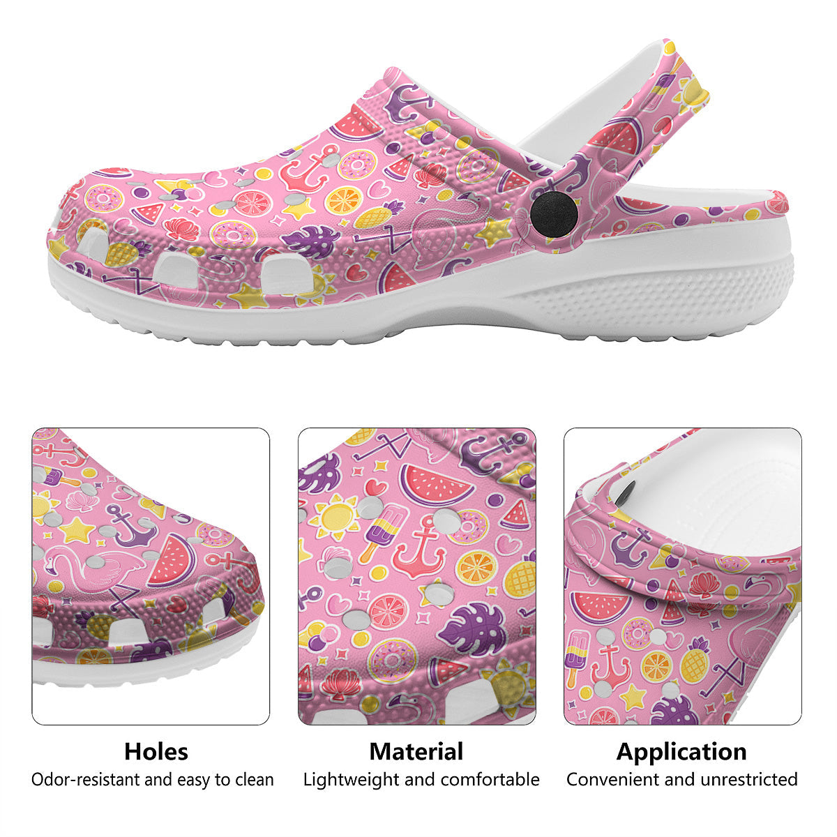 Pink Flamingo Summer Beach Print Pattern Clog-grizzshop
