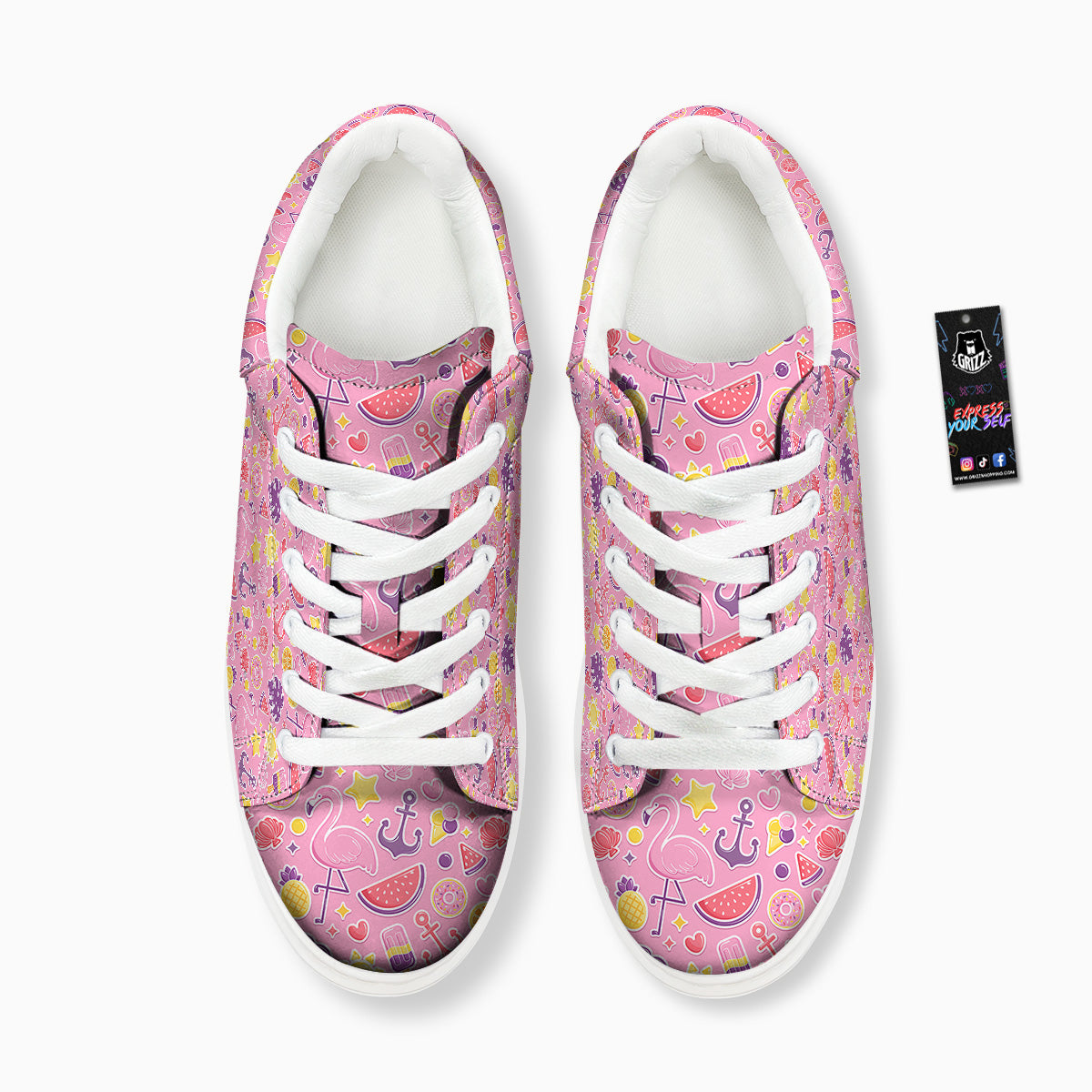 Pink Flamingo Summer Beach Print Pattern Platform Shoes-grizzshop