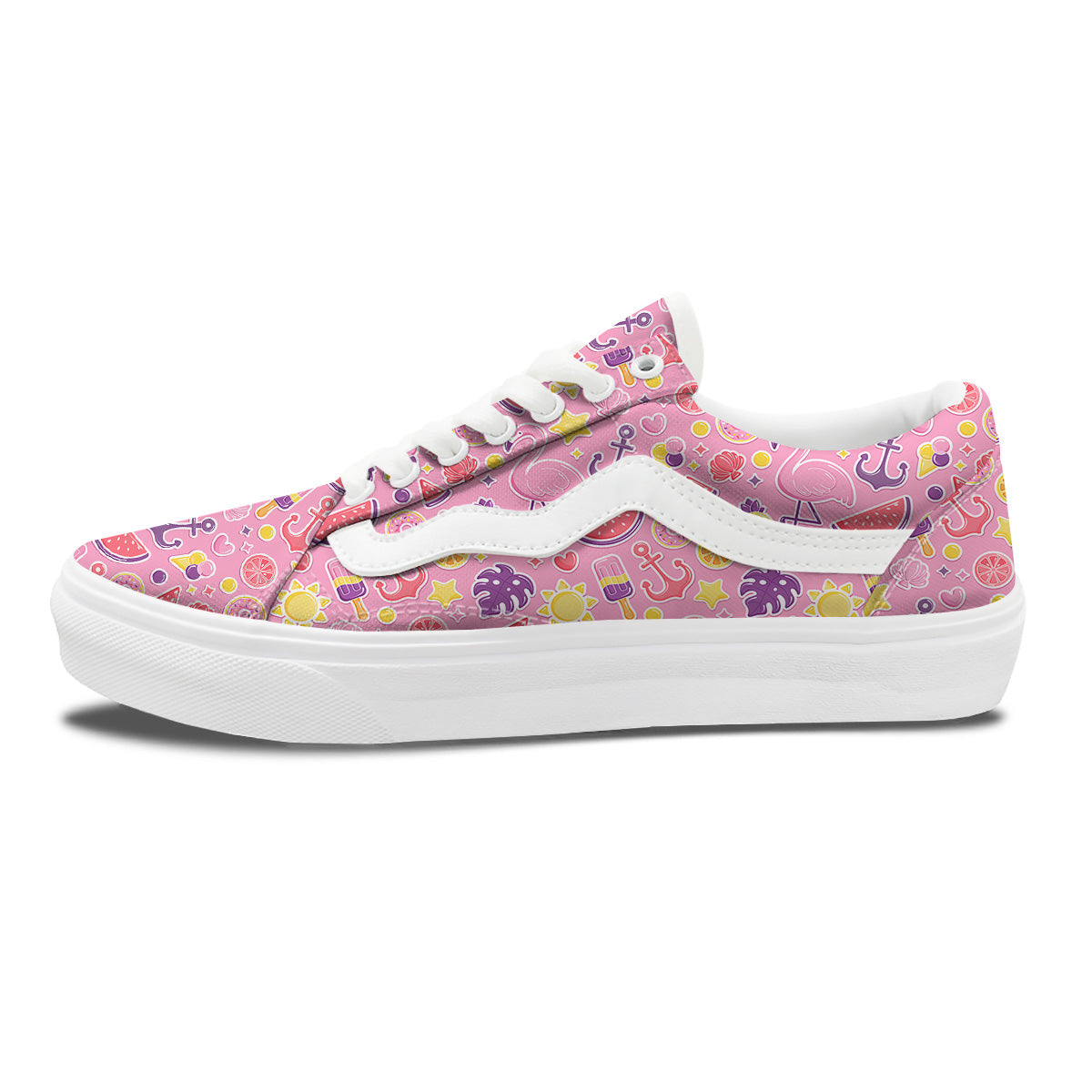 Pink Flamingo Summer Beach Print Pattern Skate Shoes-grizzshop