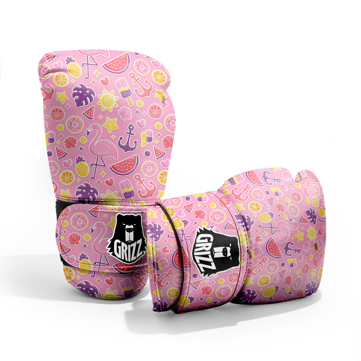 Pink Flamingo Summer Beach Print Pattern Pro Boxing Glove