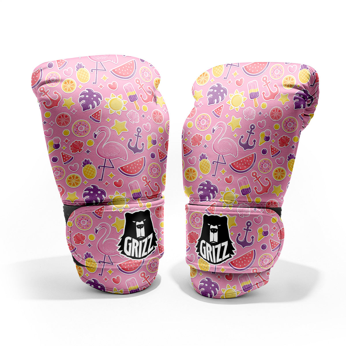 Pink Flamingo Summer Beach Print Pattern Pro Boxing Glove
