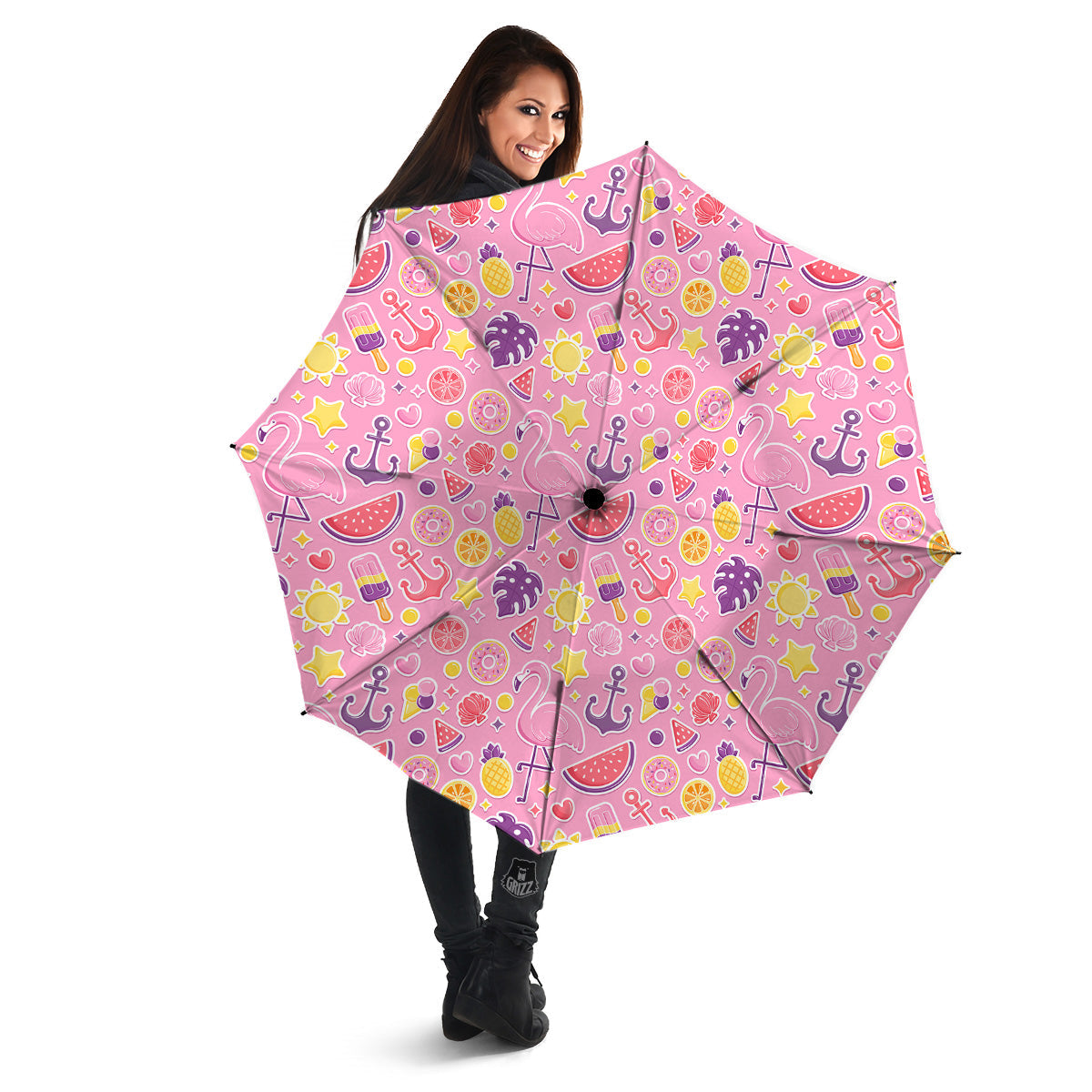 Pink Flamingo Summer Beach Print Pattern Umbrella-grizzshop