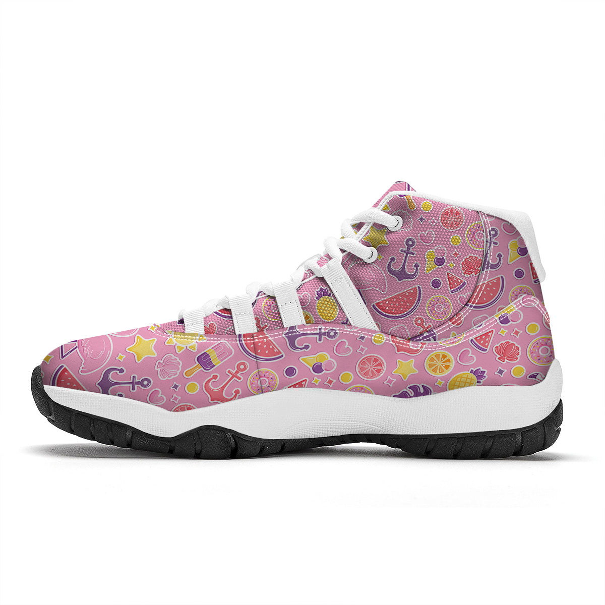 Pink Flamingo Summer Beach Print Pattern White Bball Shoes-grizzshop