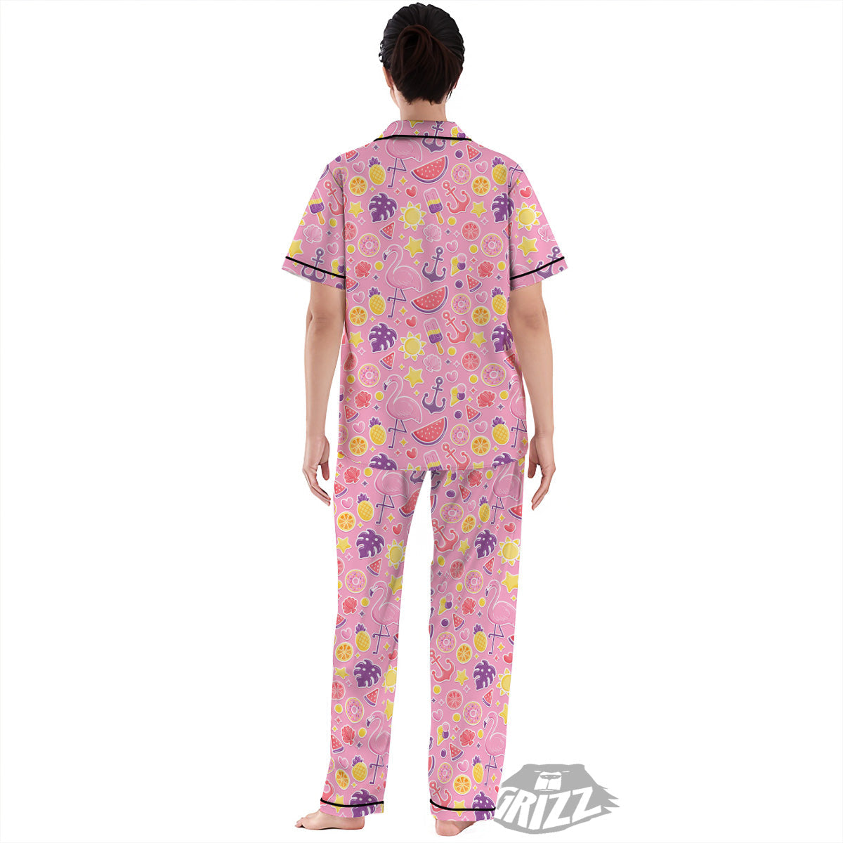 Pink Flamingo Summer Beach Print Pattern Women's Pajamas Set-grizzshop