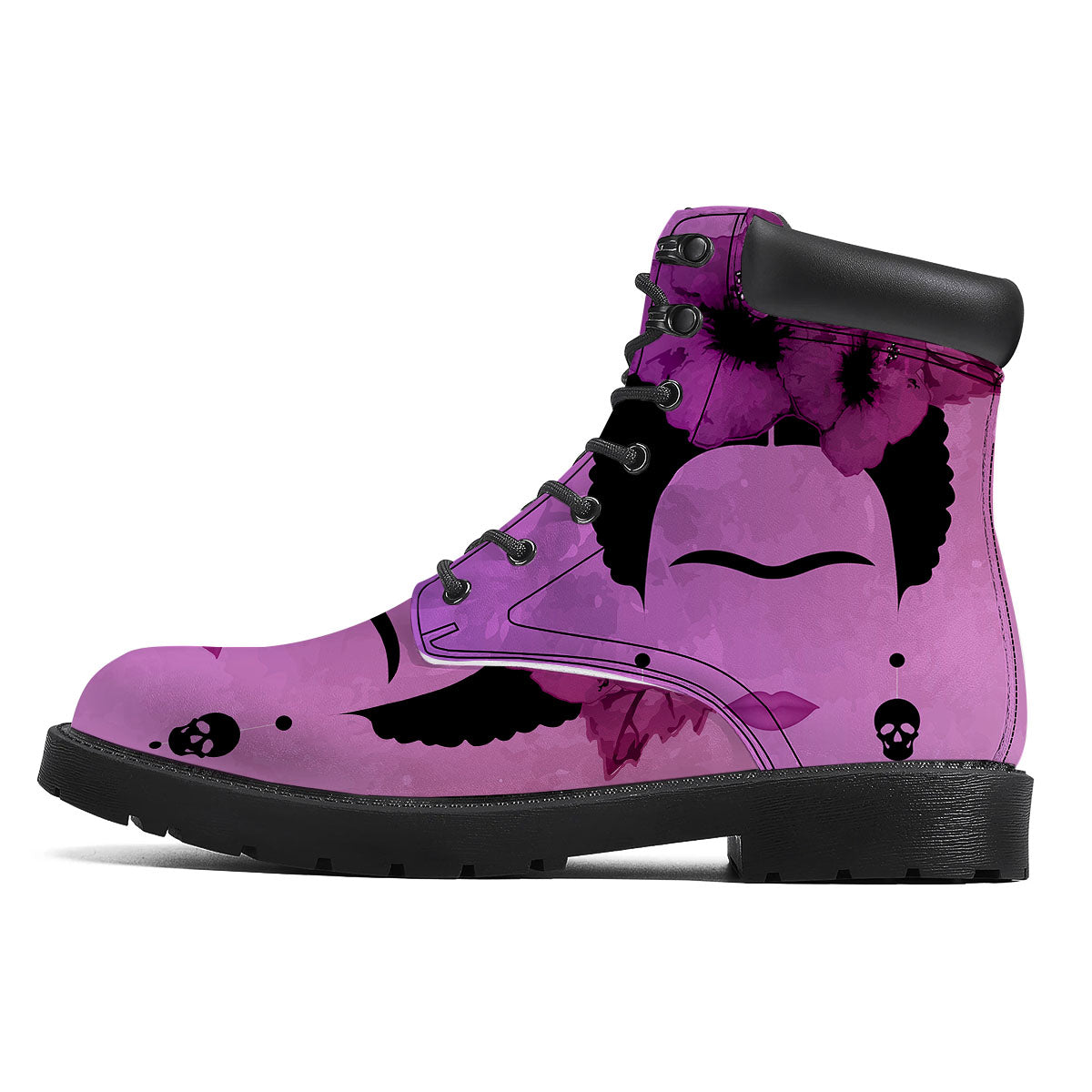 Pink Floral And Frida Kahlo Print Boots-grizzshop