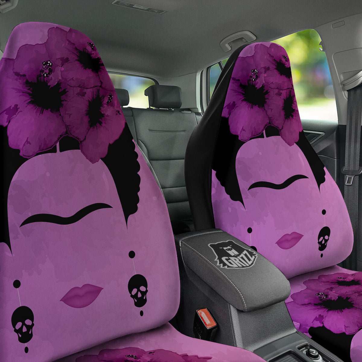 Pink Floral And Frida Kahlo Print Car Seat Covers-grizzshop