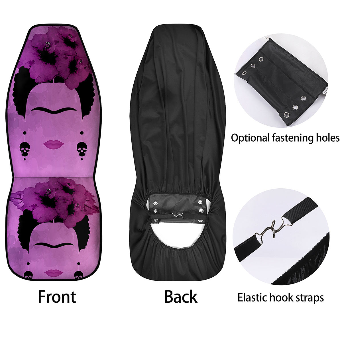 Pink Floral And Frida Kahlo Print Car Seat Covers-grizzshop