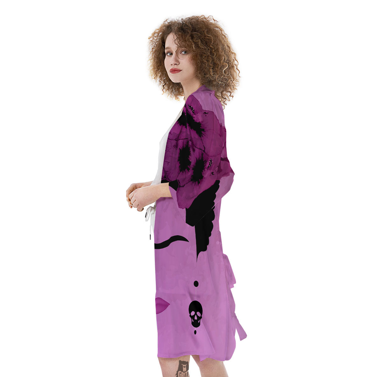 Pink Floral And Frida Kahlo Print Kimono-grizzshop