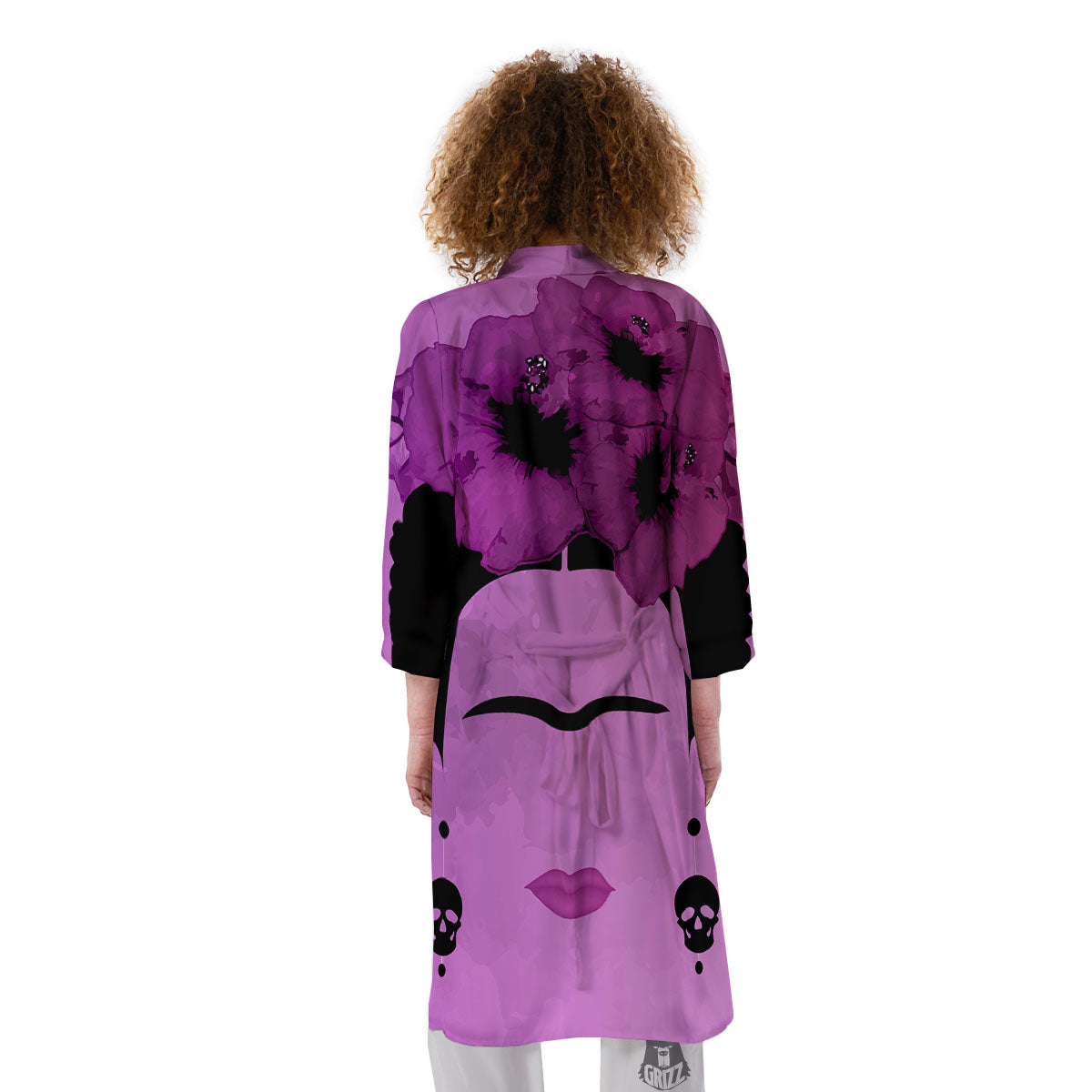Pink Floral And Frida Kahlo Print Kimono-grizzshop