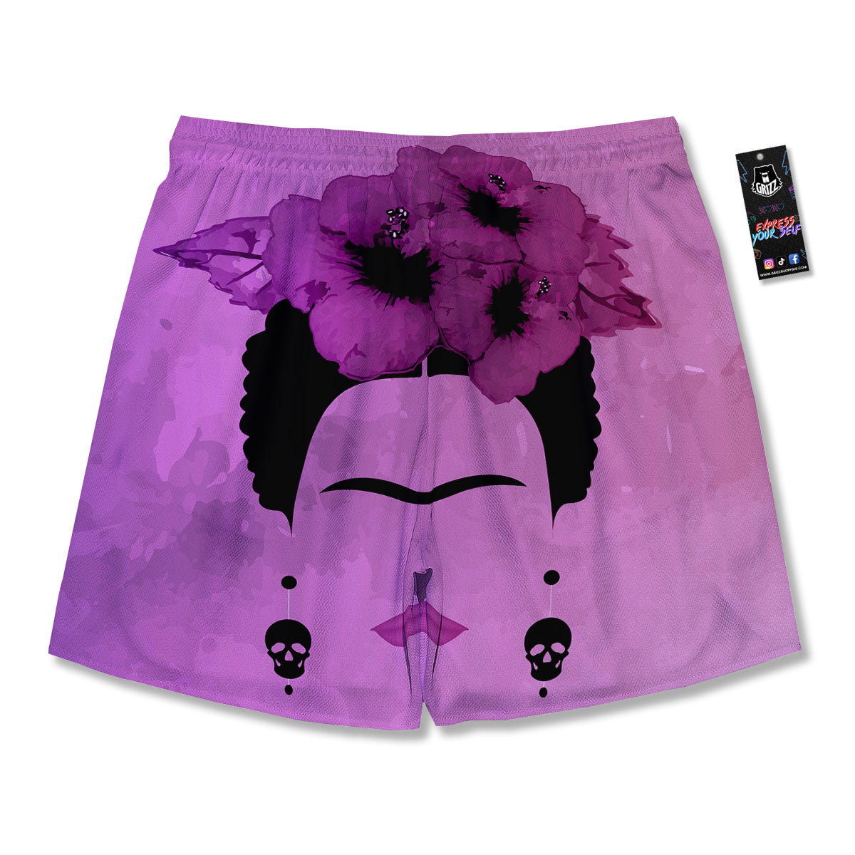 Pink Floral And Frida Kahlo Print Men's Running Shorts-grizzshop