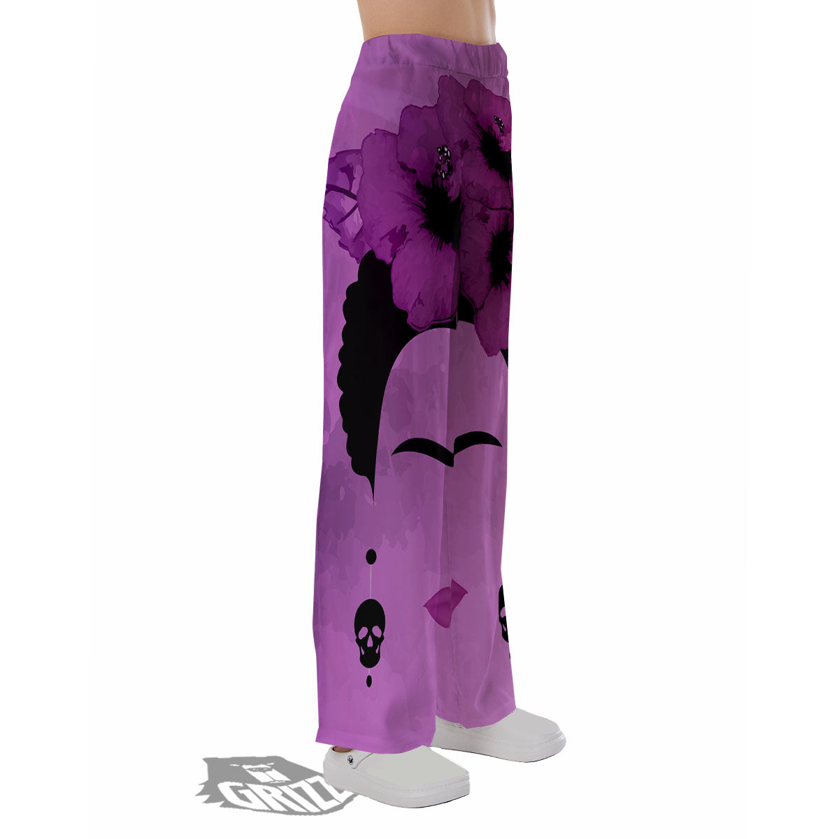 Pink Floral And Frida Kahlo Print Pajama Pants-grizzshop