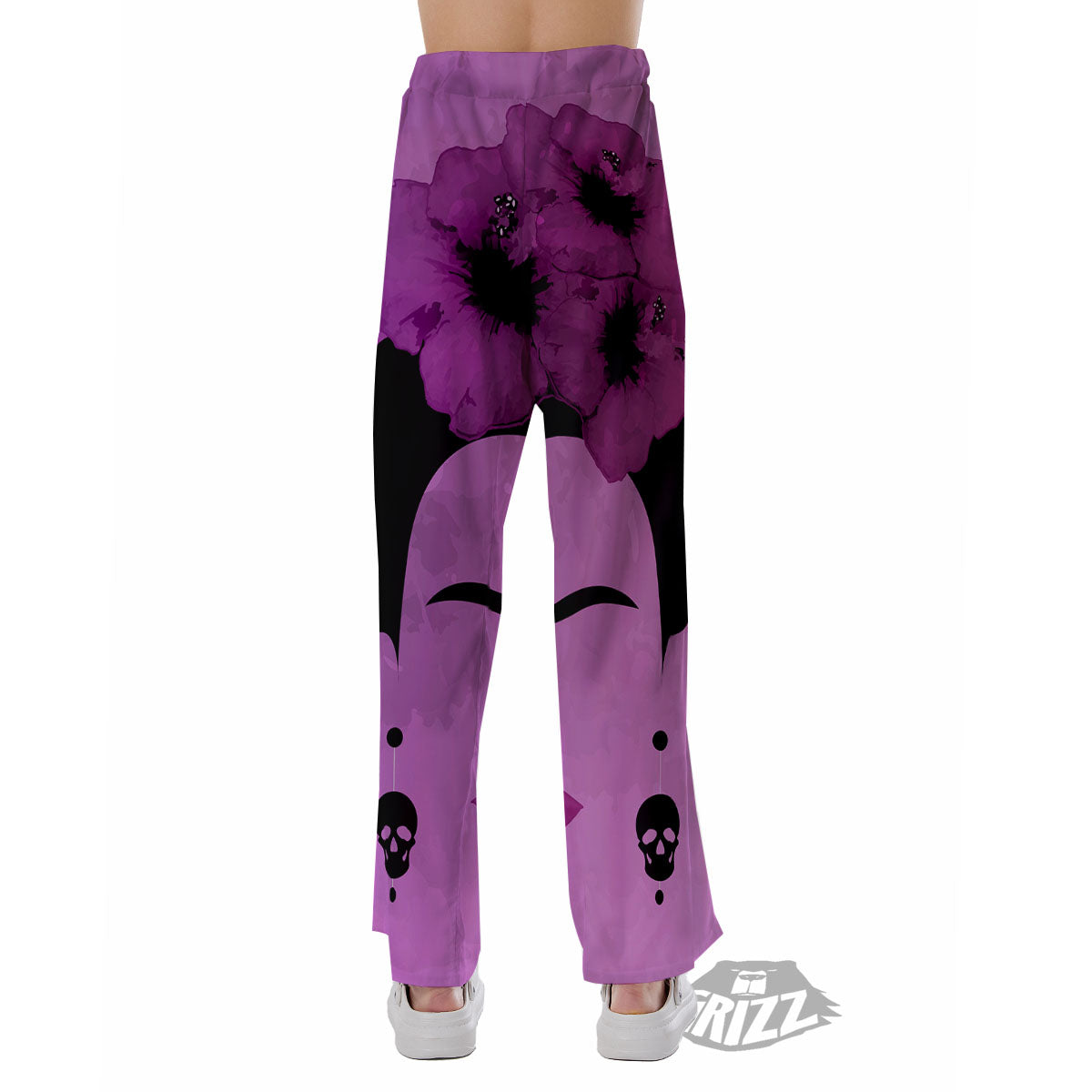 Pink Floral And Frida Kahlo Print Pajama Pants-grizzshop