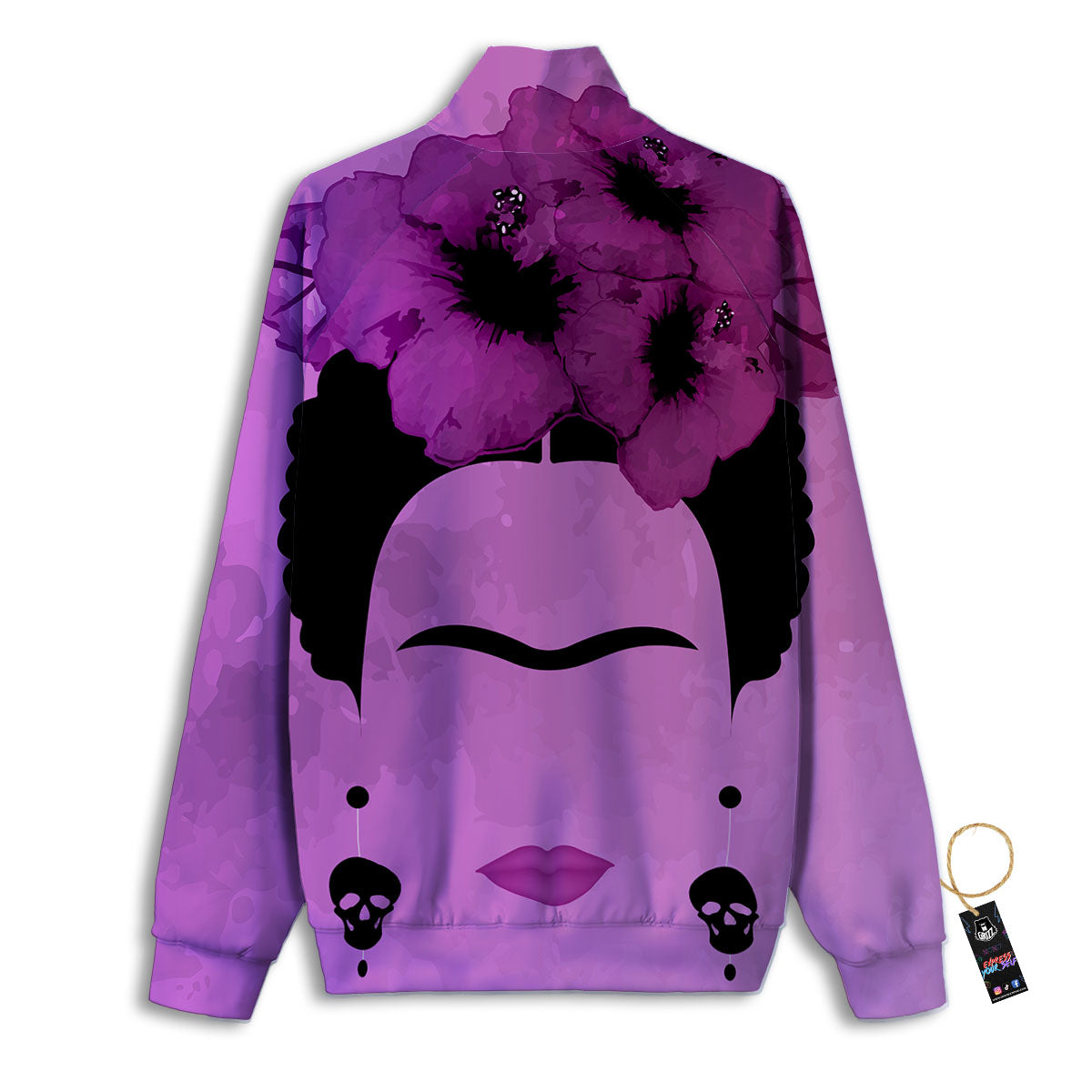 Pink Floral And Frida Kahlo Print Track Jacket-grizzshop
