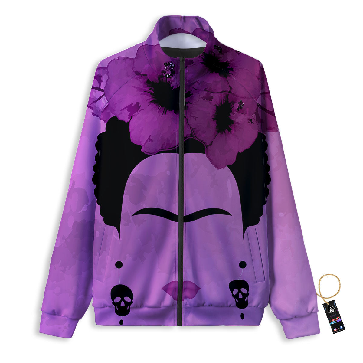 Pink Floral And Frida Kahlo Print Track Jacket-grizzshop