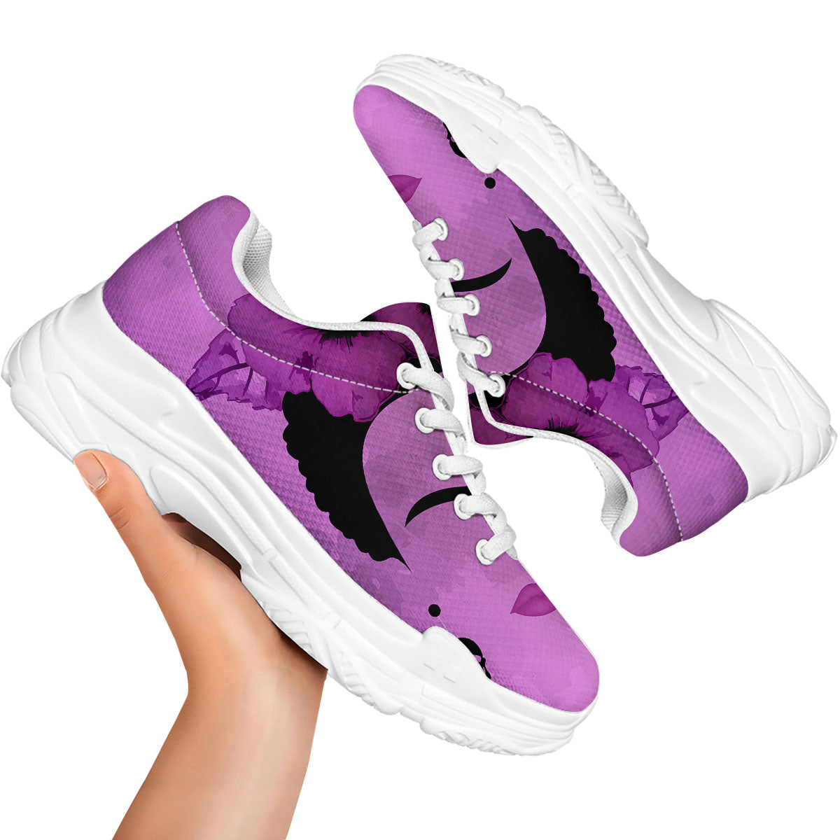 Pink Floral And Frida Kahlo Print White Chunky Shoes-grizzshop