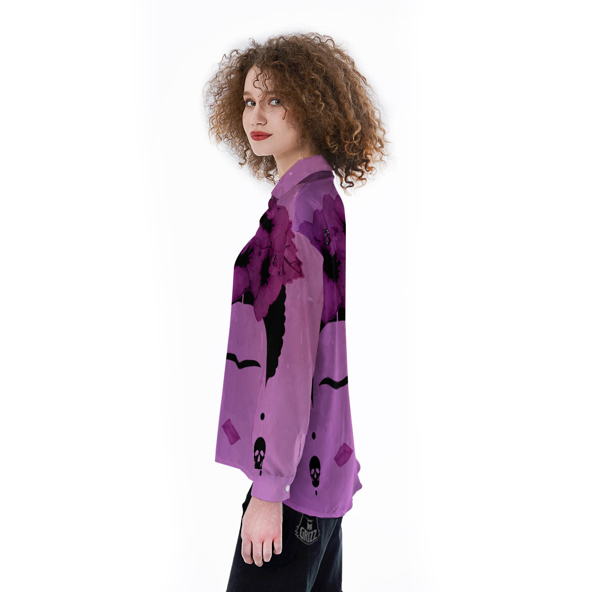 Pink Floral And Frida Kahlo Print Women's Long Sleeve Shirts-grizzshop