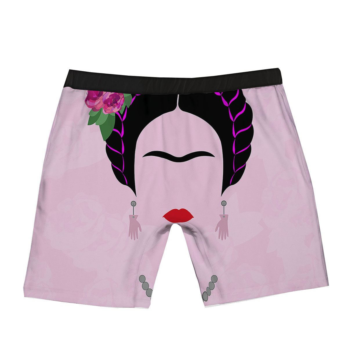 Pink Flower And Frida Kahlo Print Boxer Briefs-grizzshop