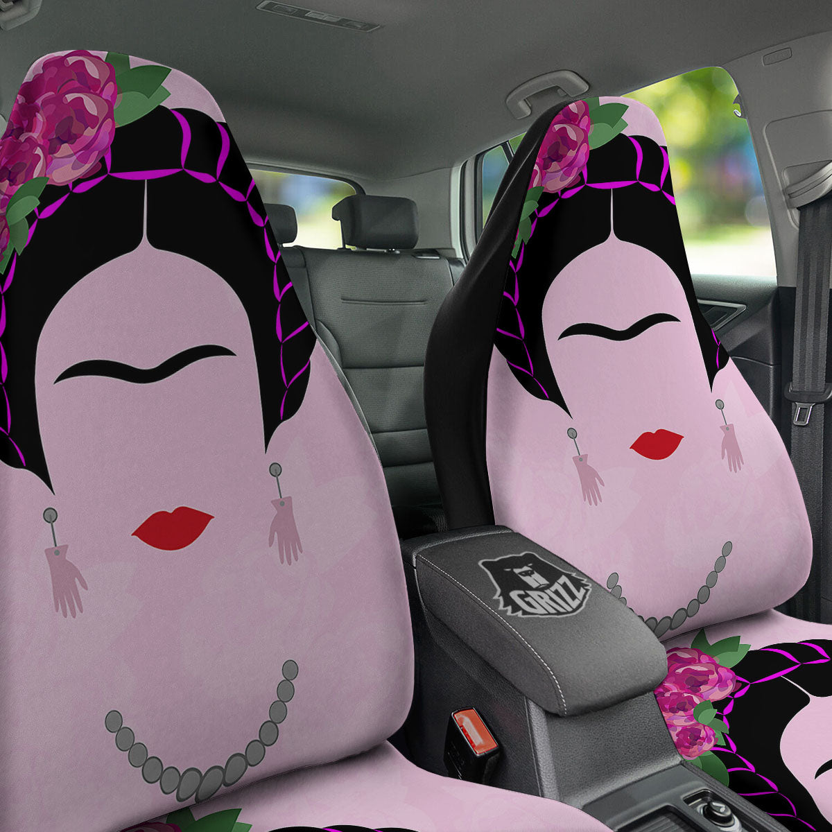 Pink Flower And Frida Kahlo Print Car Seat Covers-grizzshop