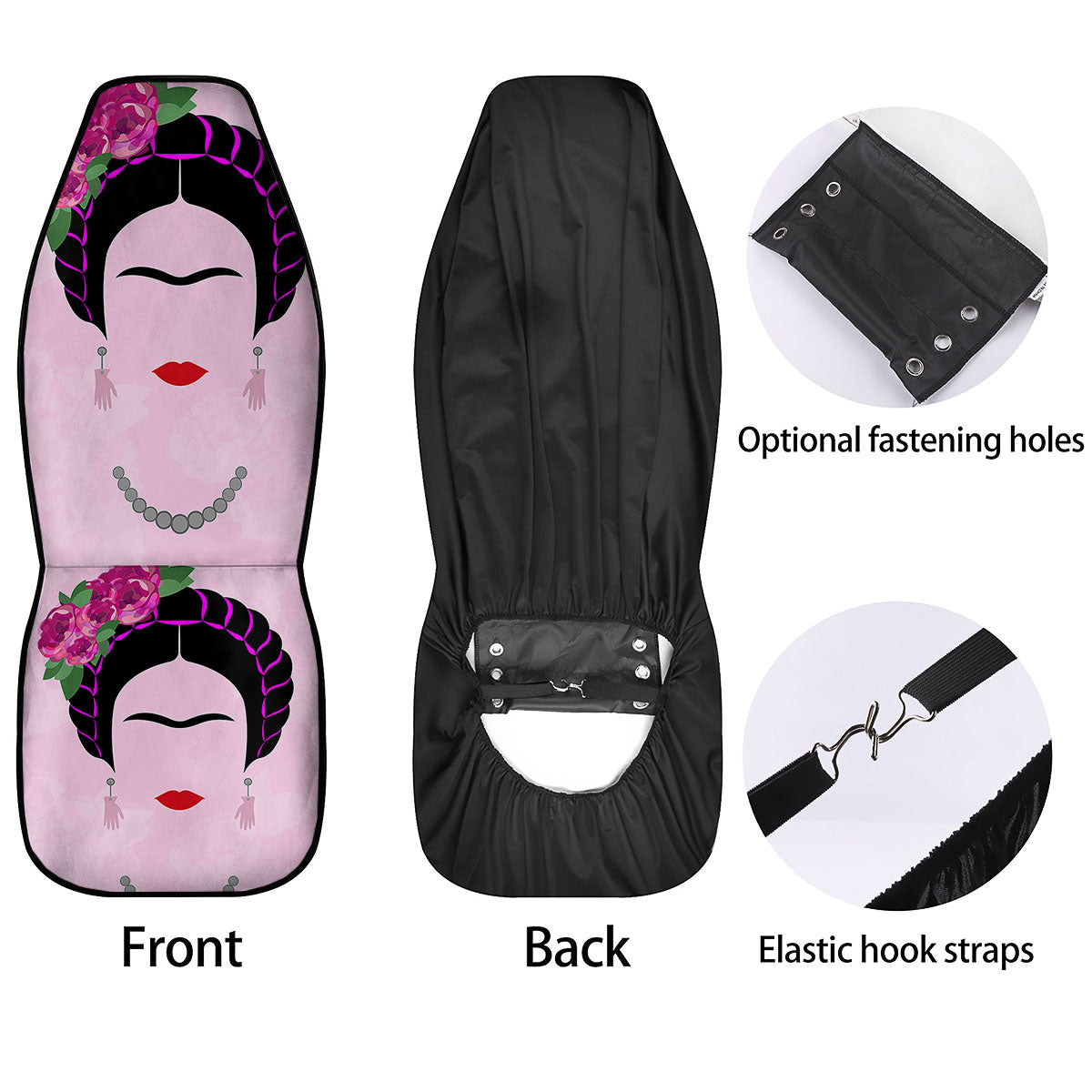 Pink Flower And Frida Kahlo Print Car Seat Covers-grizzshop