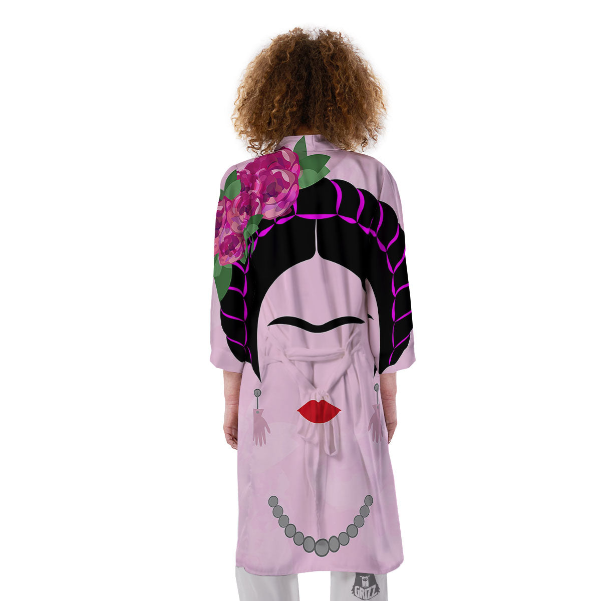 Pink Flower And Frida Kahlo Print Kimono-grizzshop