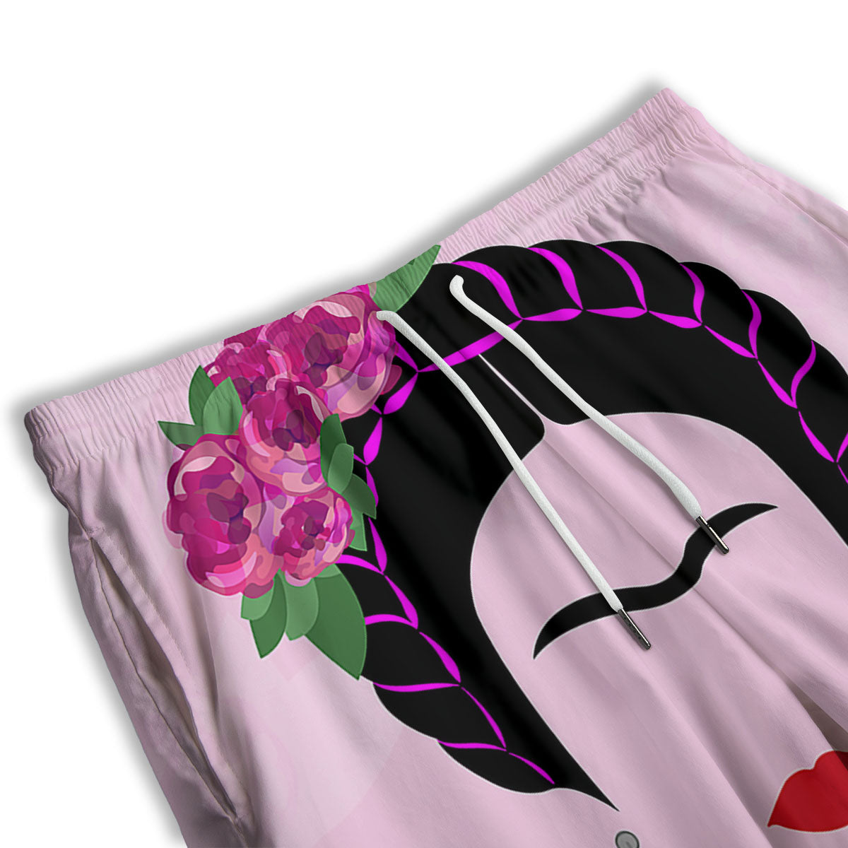 Pink Flower And Frida Kahlo Print Men's Athletic Shorts-grizzshop