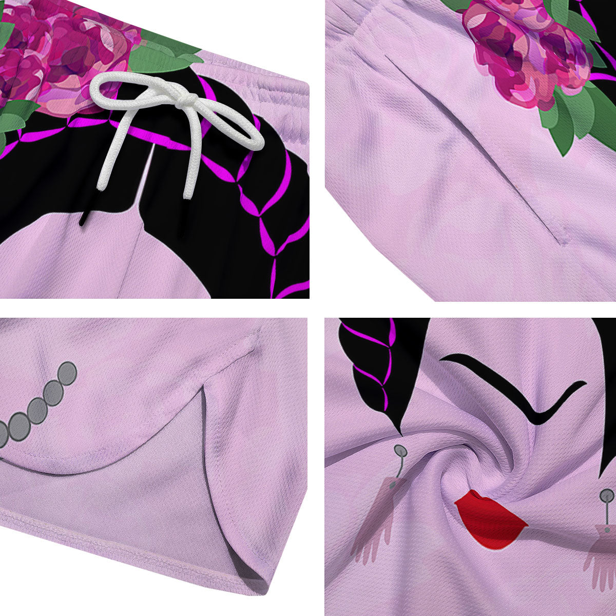 Pink Flower And Frida Kahlo Print Men's Running Shorts-grizzshop