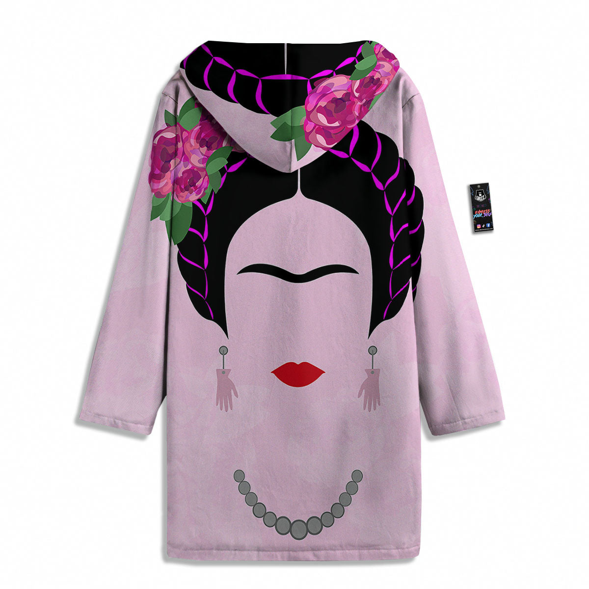 Pink Flower And Frida Kahlo Print Men's Windbreaker Jacket-grizzshop