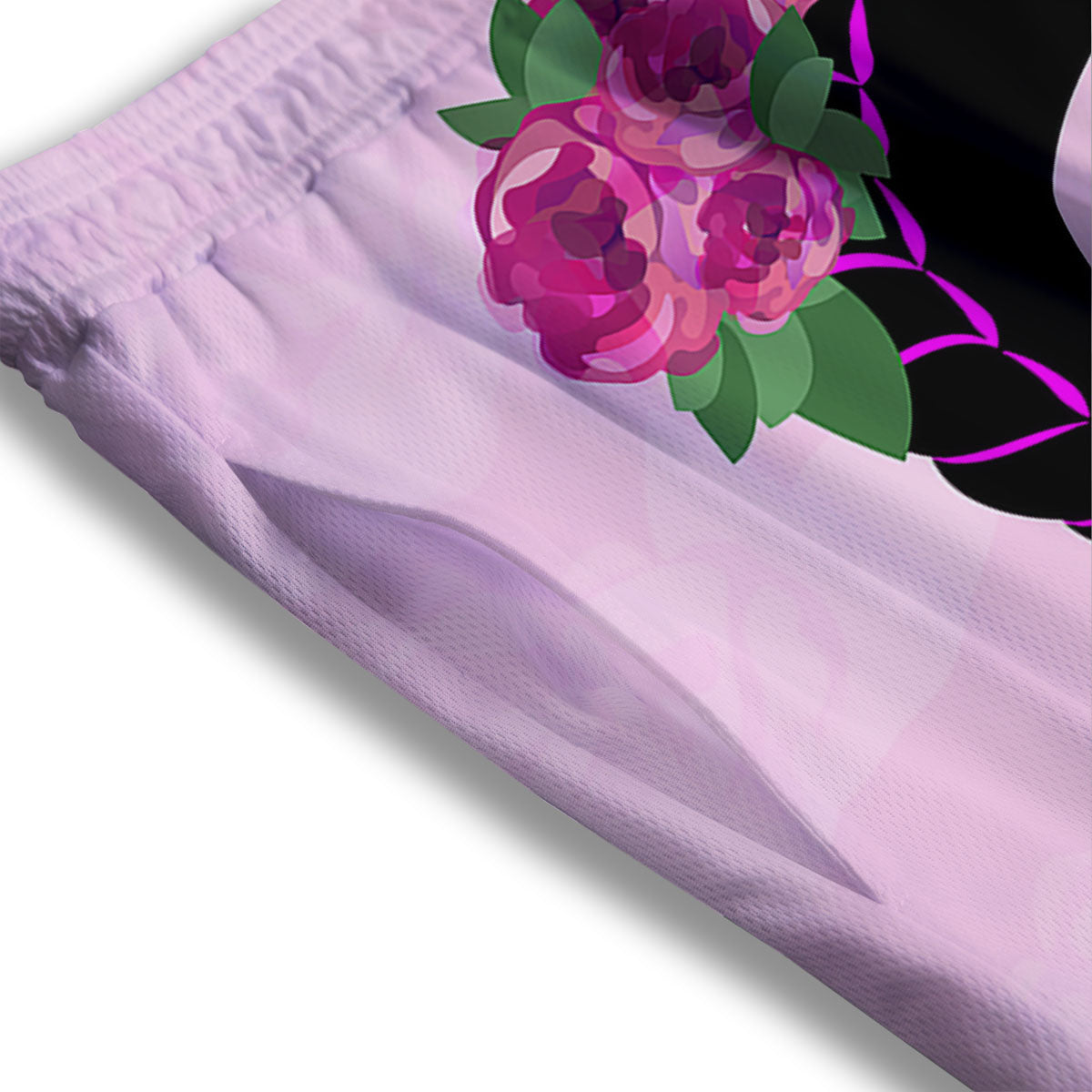 Pink Flower And Frida Kahlo Print Mesh Shorts