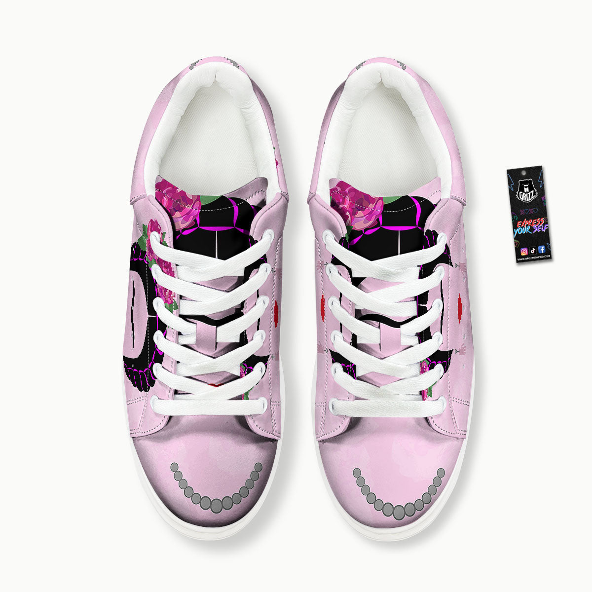 Pink Flower And Frida Kahlo Print Platform Shoes-grizzshop