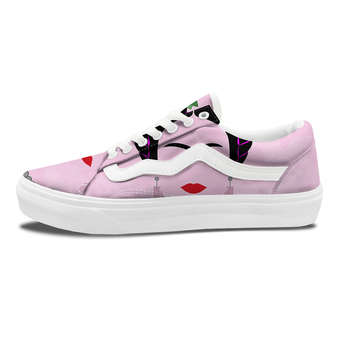 Pink Flower And Frida Kahlo Print Skate Shoes-grizzshop
