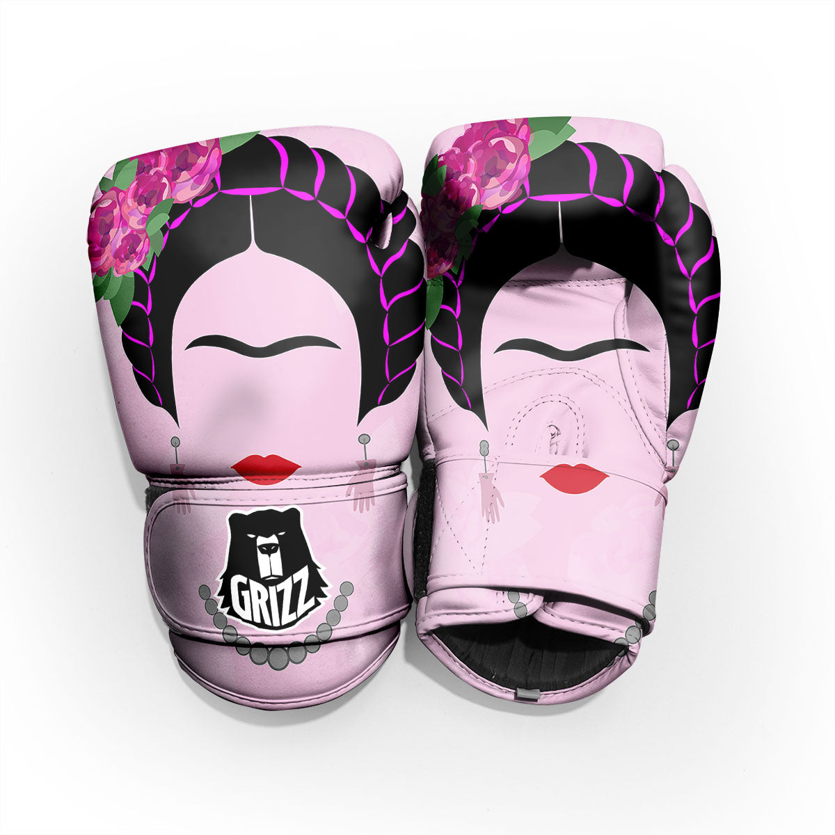 Pink Flower And Frida Kahlo Print Sparring Gloves-grizzshop