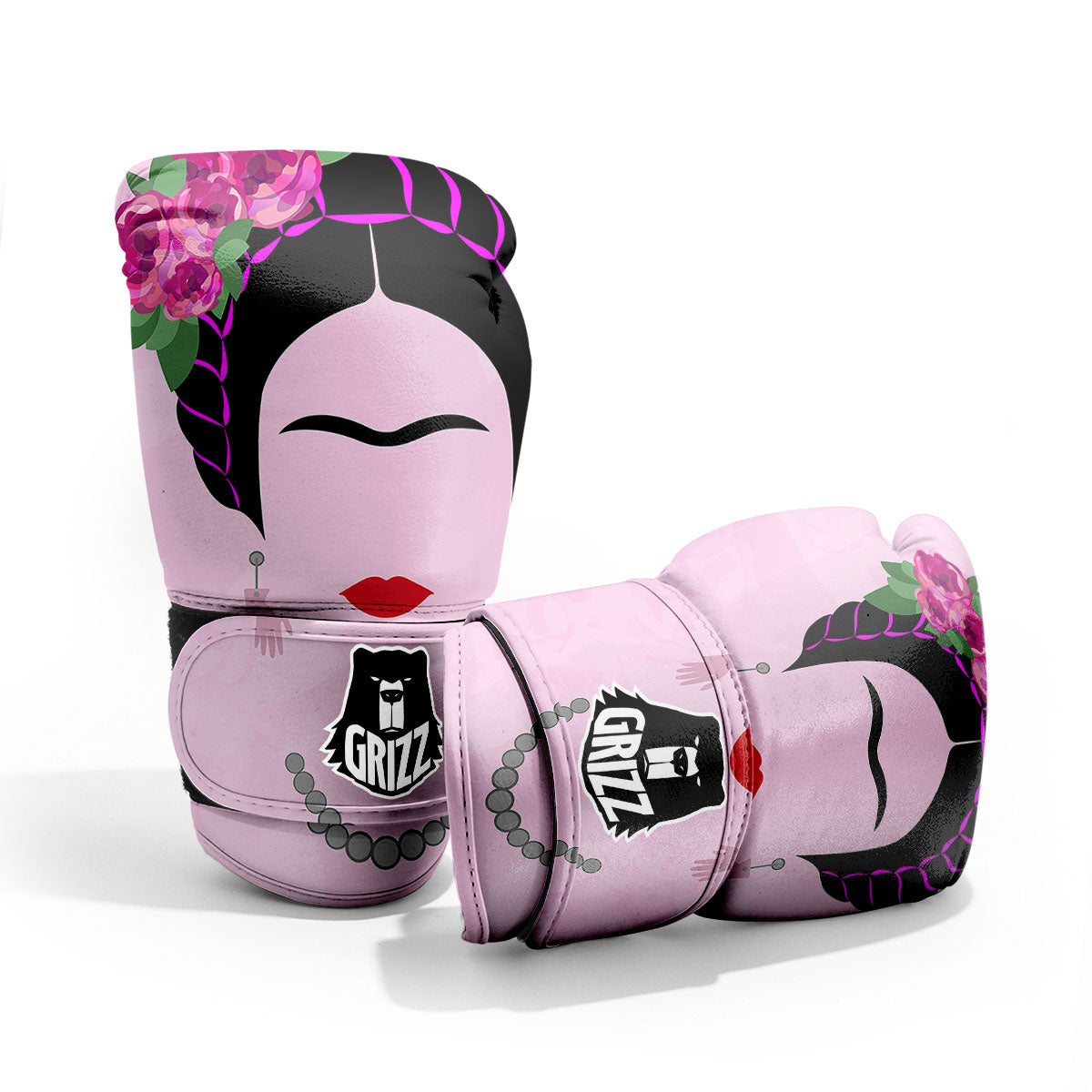 Pink Flower And Frida Kahlo Print Sparring Gloves-grizzshop