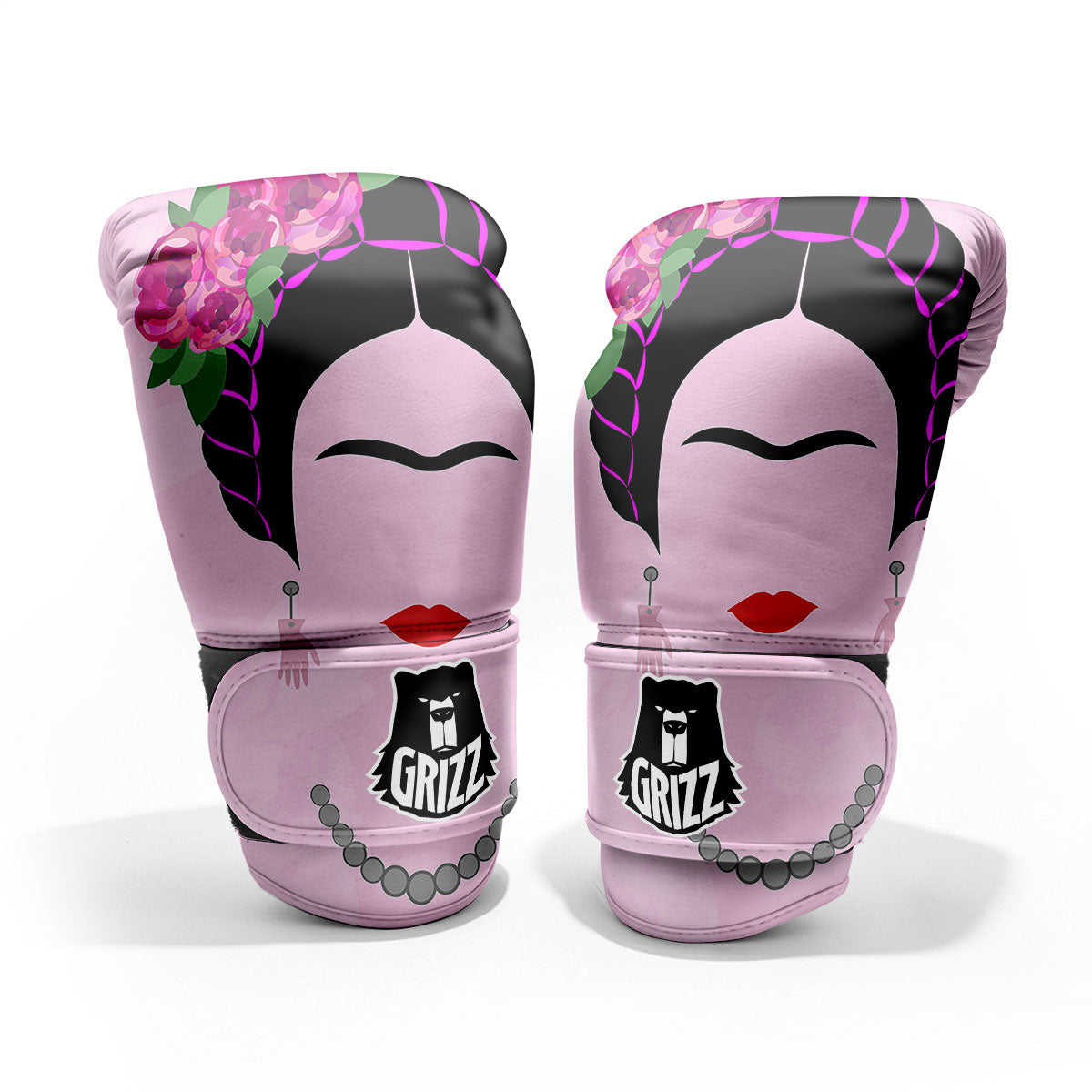 Pink Flower And Frida Kahlo Print Sparring Gloves-grizzshop