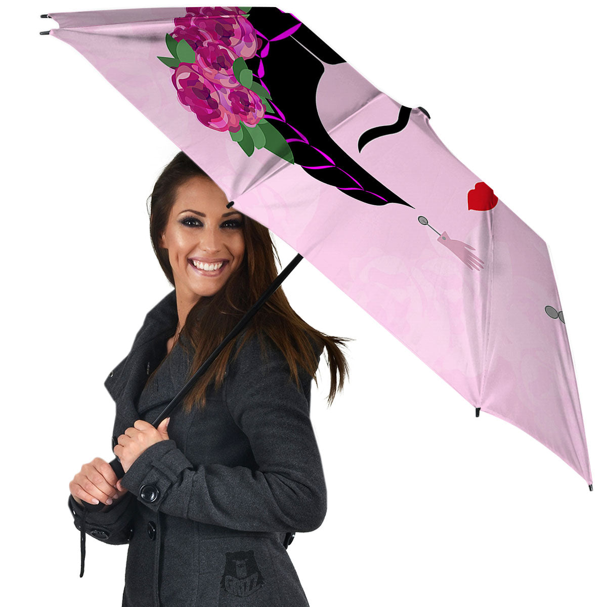 Pink Flower And Frida Kahlo Print Umbrella-grizzshop