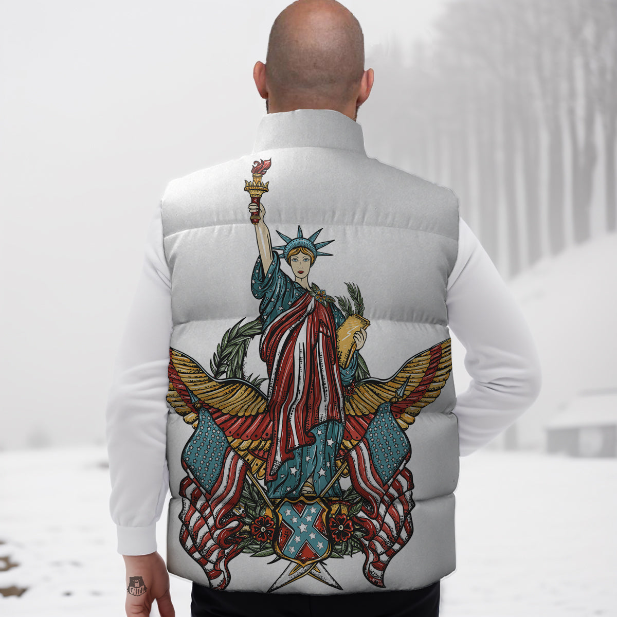 Pink Fox Pattern Print Down Vest-grizzshop