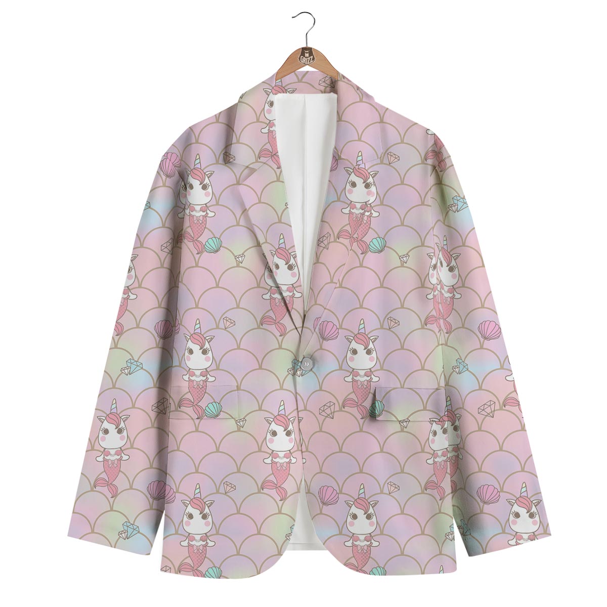 Pink Girly Mermaid Unicon Teal Scales Men's Blazer-grizzshop