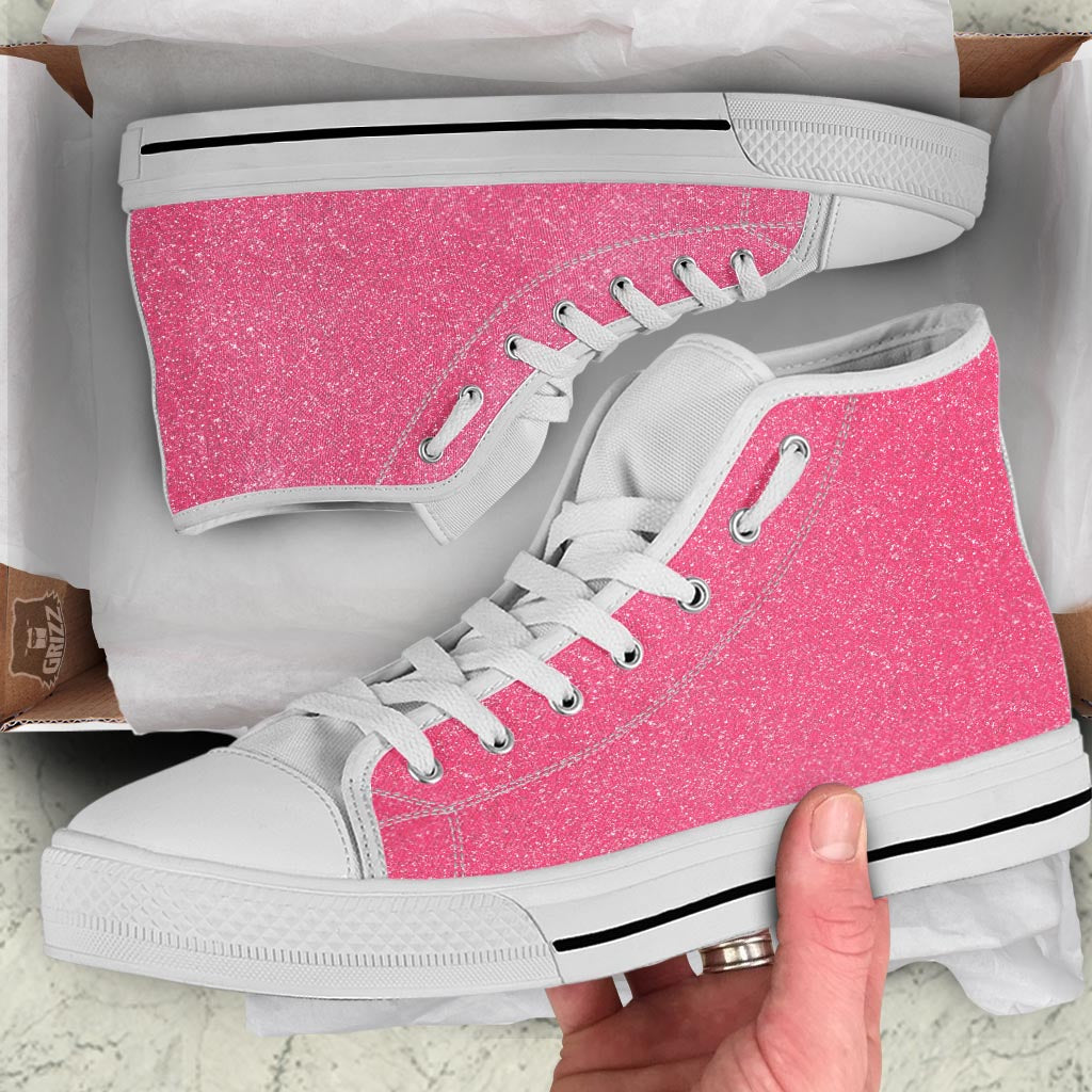 Pink Glitter Artwork Print White High Top Shoes-grizzshop