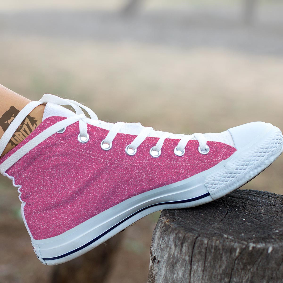Pink Glitter Artwork Print White High Top Shoes-grizzshop