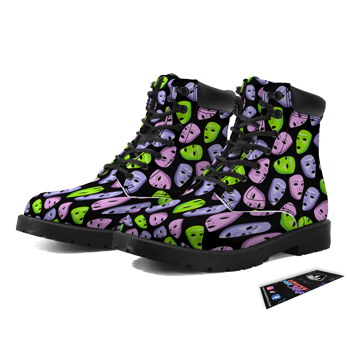Pink Green And Purple Theater Masks Print Pattern Boots-grizzshop