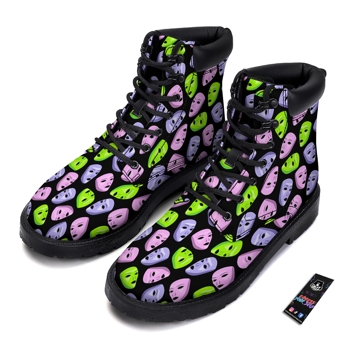 Pink Green And Purple Theater Masks Print Pattern Boots-grizzshop