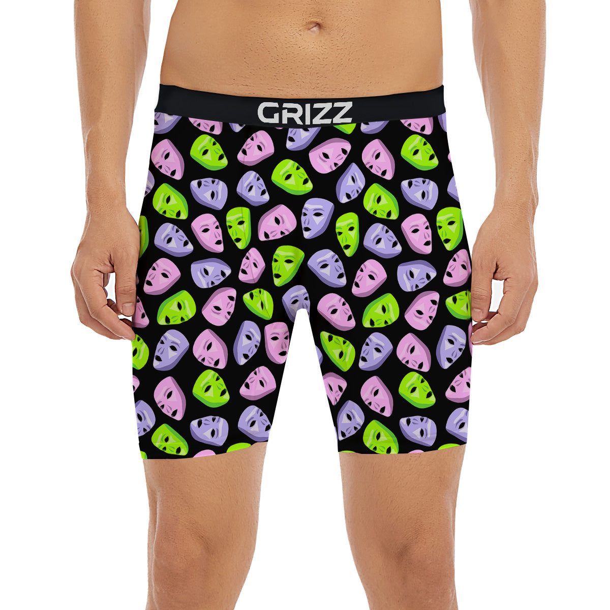 Pink Green And Purple Theater Masks Print Pattern Boxer Briefs-grizzshop