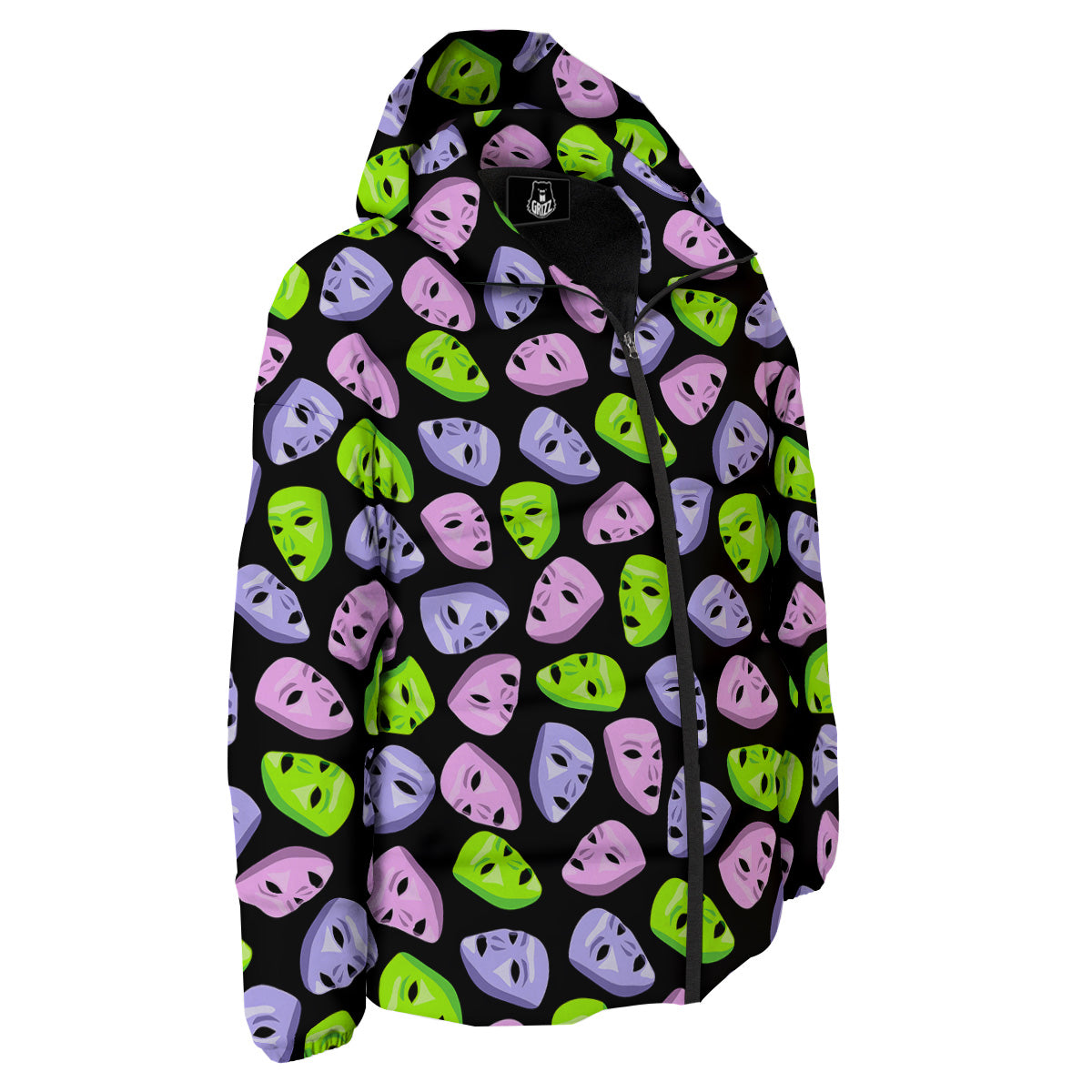 Pink Green And Purple Theater Masks Print Pattern Down Jacket-grizzshop