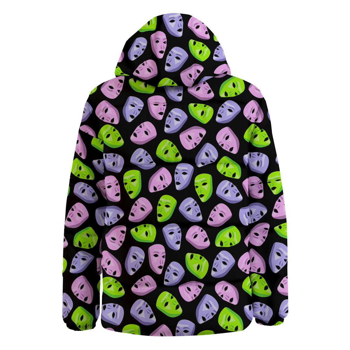 Pink Green And Purple Theater Masks Print Pattern Down Jacket-grizzshop