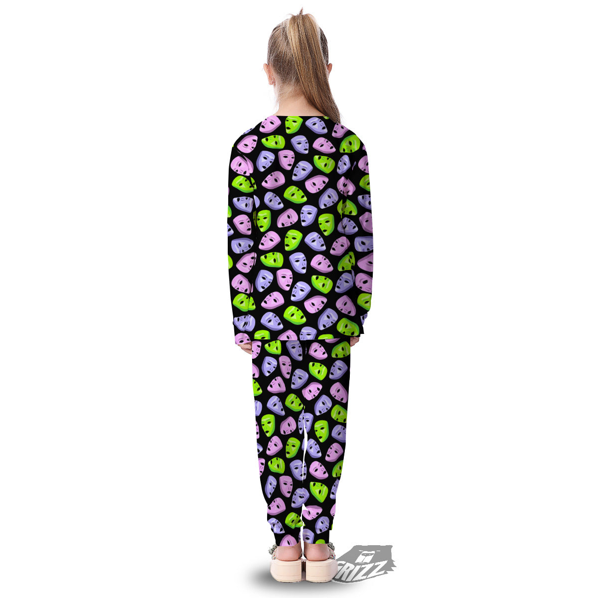 Pink Green And Purple Theater Masks Print Pattern Kid's Pajamas-grizzshop