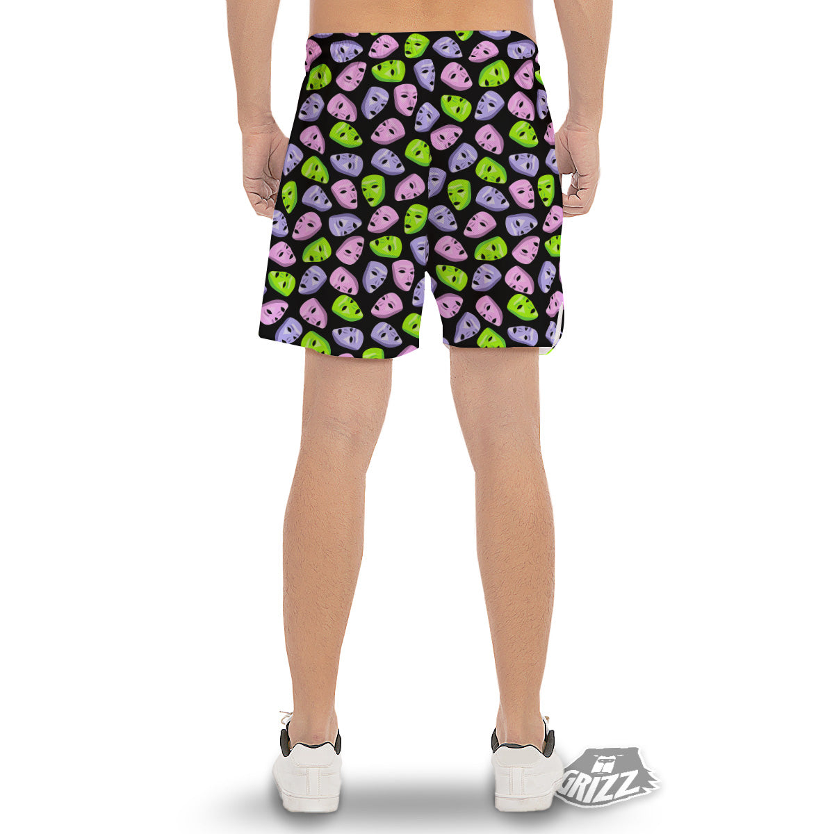 Pink Green And Purple Theater Masks Print Pattern Men's Gym Shorts-grizzshop