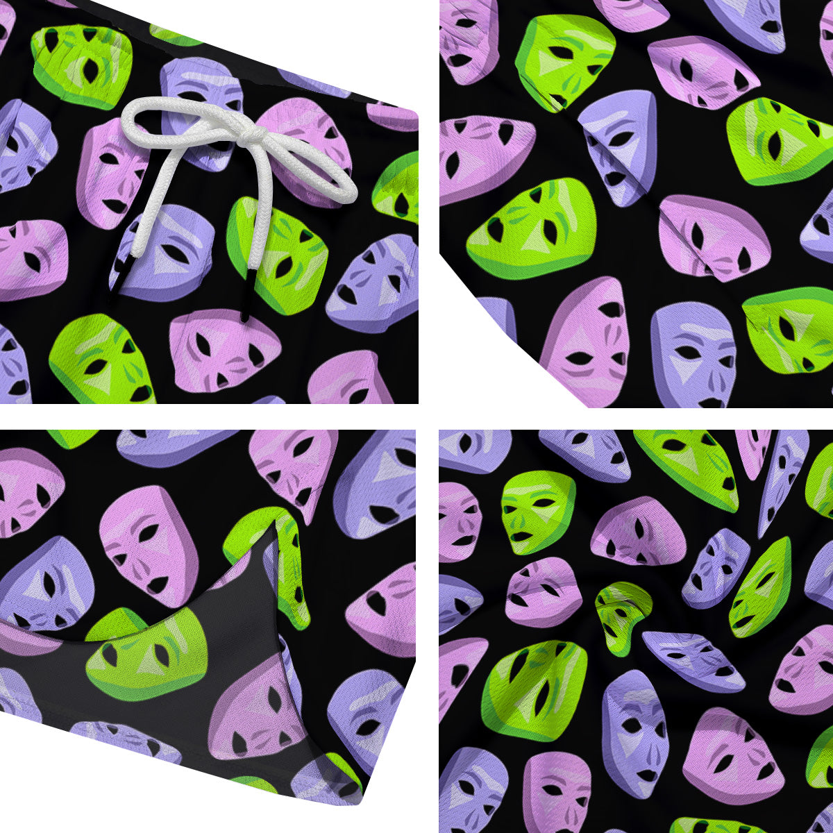 Pink Green And Purple Theater Masks Print Pattern Men's Running Shorts-grizzshop