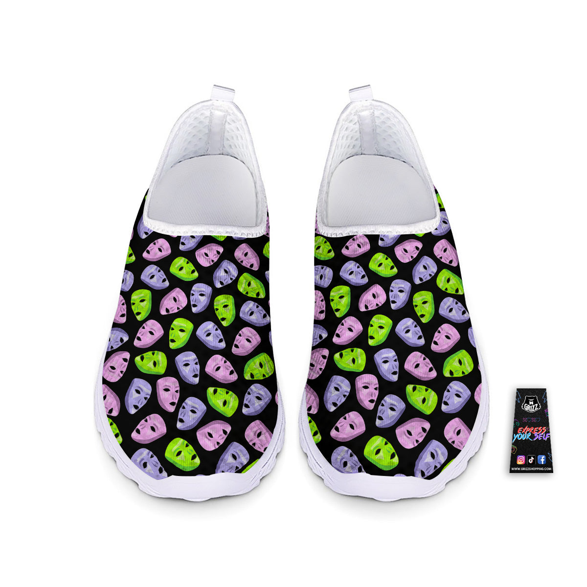 Pink Green And Purple Theater Masks Print Pattern Nurse Shoes-grizzshop