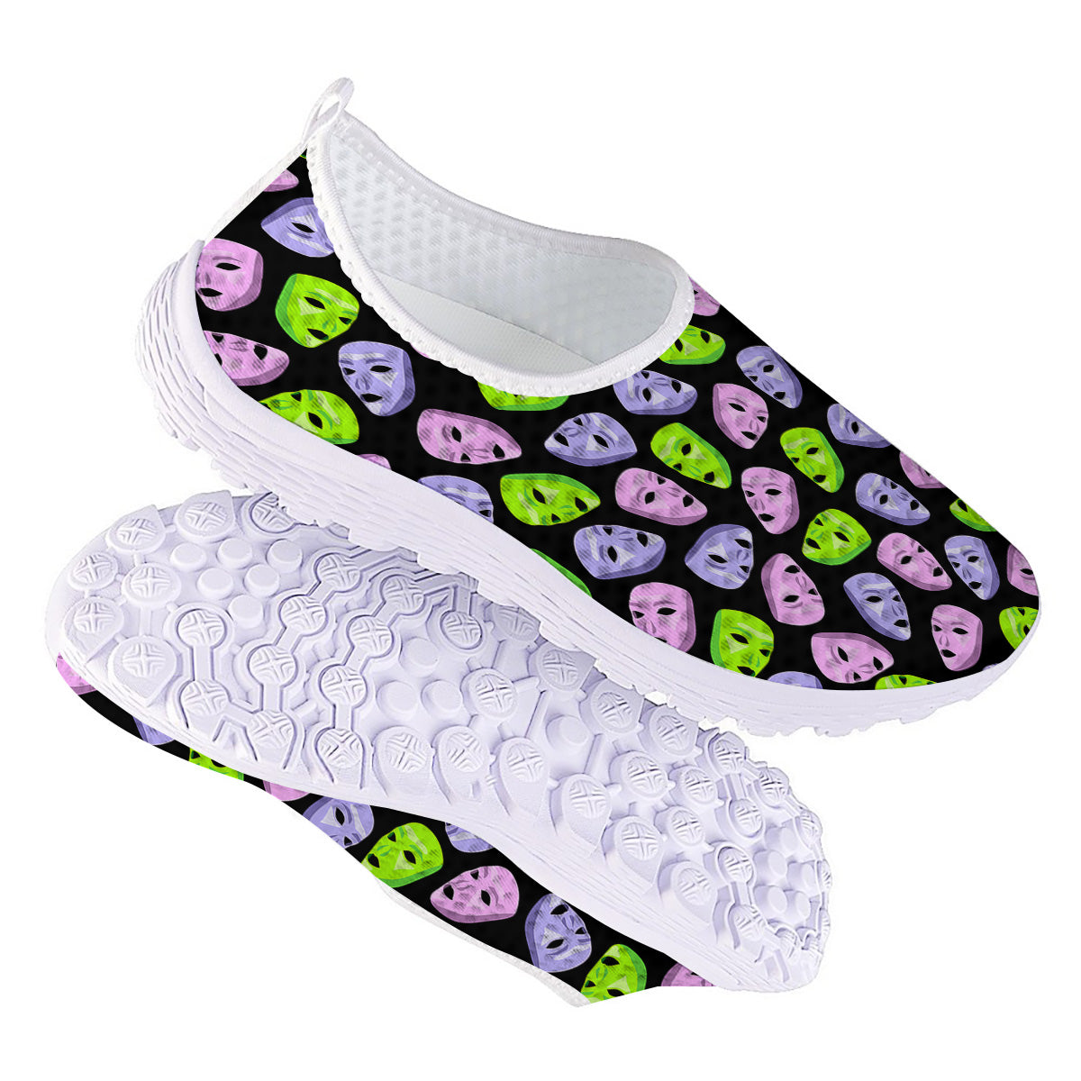 Pink Green And Purple Theater Masks Print Pattern Nurse Shoes-grizzshop